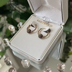 14K Gold Hoop Earrings with Brown Bead Accents